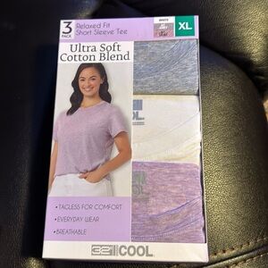32 Degrees Ladies' Cotton Blend Tee, 3-pack XLarge Purple White Gray
